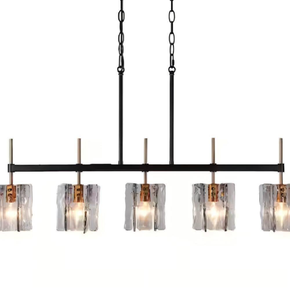 39.4 in. 5-Light Black Chandelier, Modern Island Pendant with Smoky Gray Textured Glass Shade for Kitchen, Dining Room price history on PriceWatchPro
