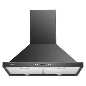 30 in. Convertible Wall Mount Range Hood with Lights in Stainless Steel with Black Finish