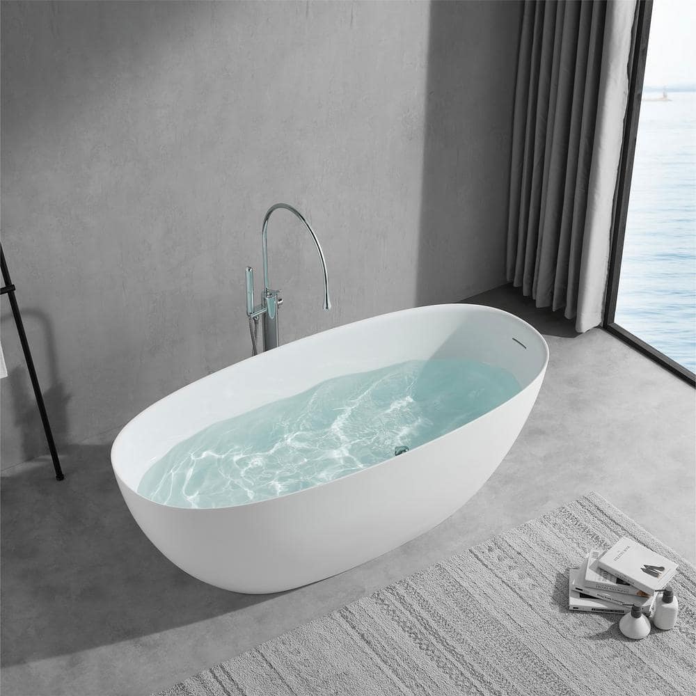 65" Gloss White Stone Resin Double Slipper Freestanding Bathtub