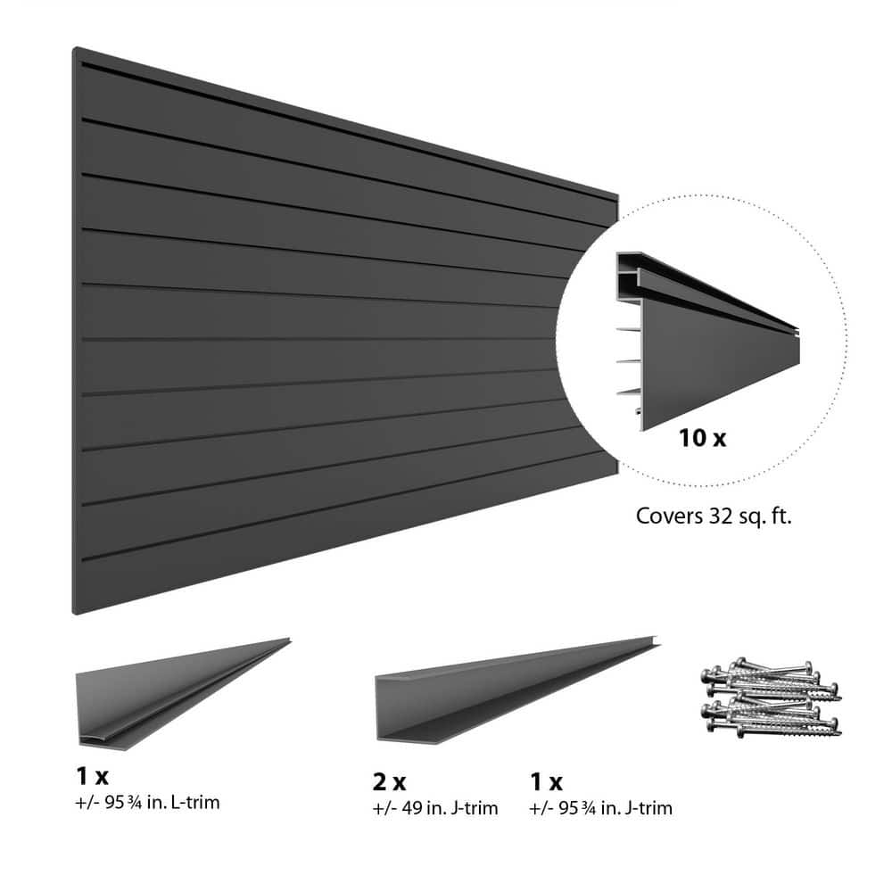 Charcoal Heavy Duty PVC Slatwall Garage Organizer, 8' x 4'