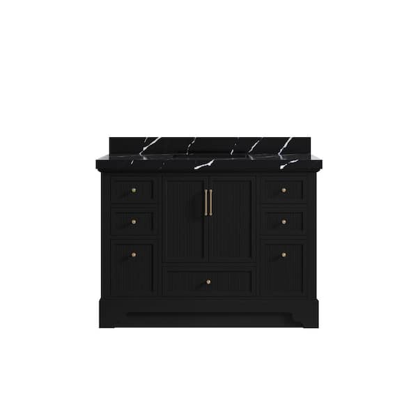 Willow Collections Alys 48 in. W x 22 in. D x 36 in. H Single Sink Bath Vanity in Black with 2 in. Calacatta Black Top