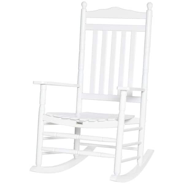 Traditional Wood White Outdoor Rocking Chair High-Back Rocking Chair for Porch