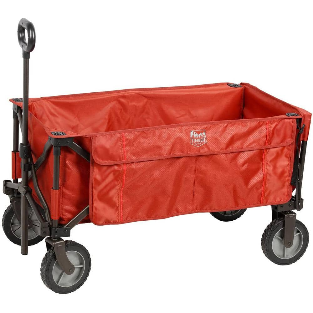 Timber Ridge Laburnum Tailgate Wagon 4 cu. ft. Steel Frame Red Fabric Bin Folding Garden Cart