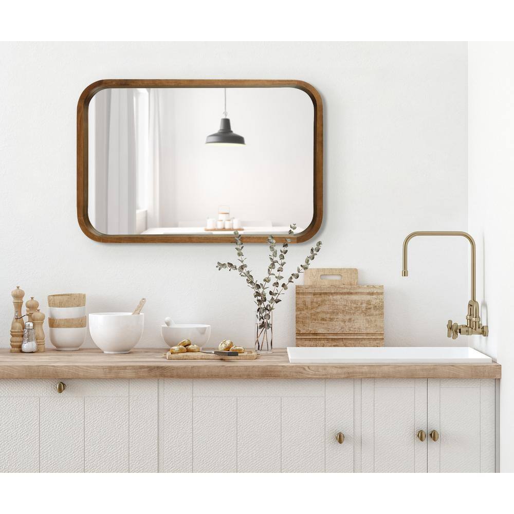 Rustic Brown Solid Poplar Wood 20"x30" Bathroom Vanity Mirror