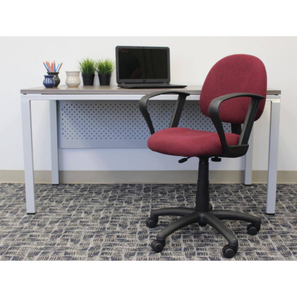 Ergonomic Swivel Task Chair with Fixed Arms in Burgundy Leather