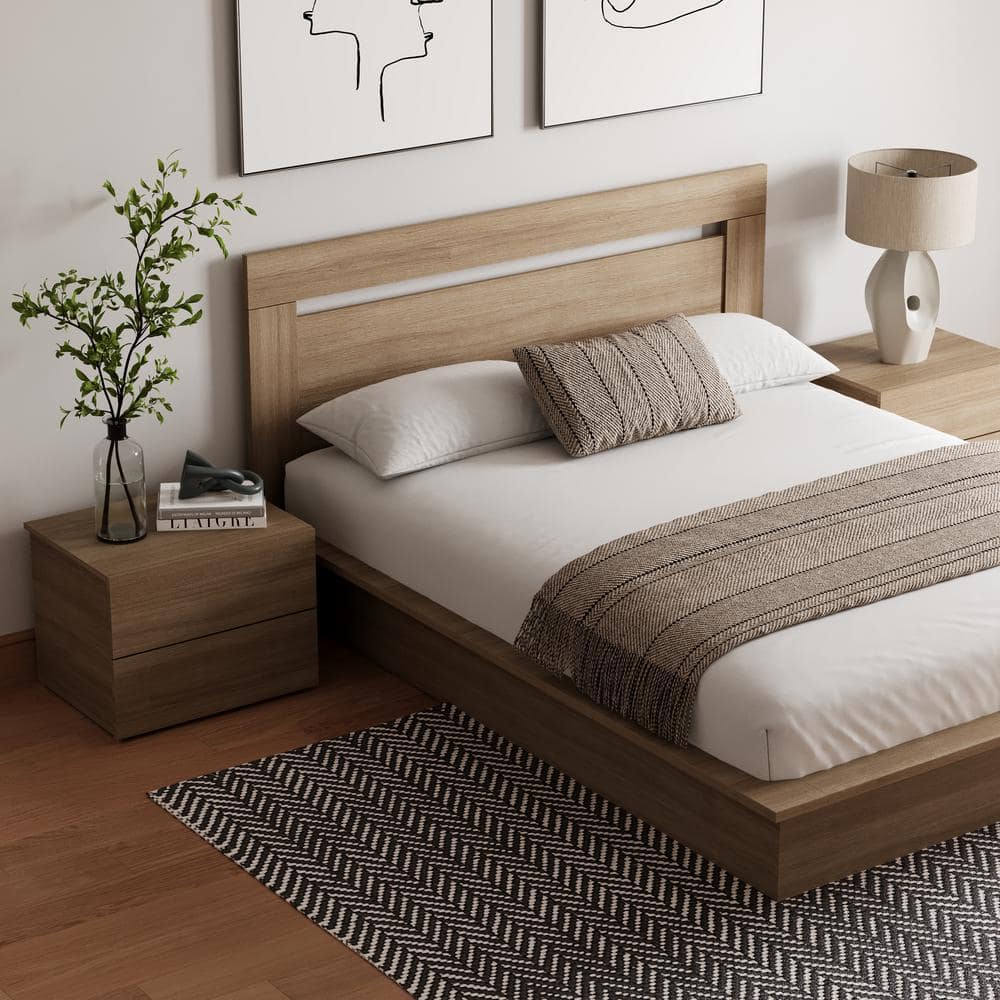 Malibu 4-Piece Brown Oak Platform Bedroom Set