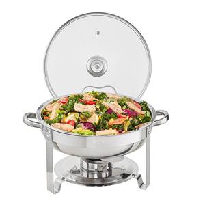 2-Pack Round Chafing Dish Set with Full-Size Stainless Steel, 4 qt. Pan Glass Lid Fuel Holder