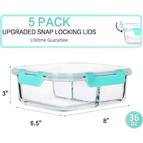 5 Packs 36 oz Glass Food Storage Containers, Glass Meal Prep Containers  with Lids, Airtight Glass Lunch Bento Boxes, Leak Proof, Microwave, Oven,  Freezer and Dishwasher Friendly,Green