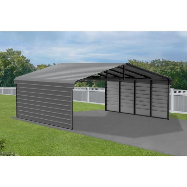 Arrow 20 ft. W x 20 ft. D x 7 ft. H Charcoal Galvanized Steel Carport with 2-Side Wall Kits