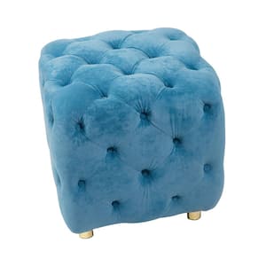 1-Shelf Blue Pantry Organizer with Blue Velvet Upholstered Ottoman, Foot Stool for Bedroom