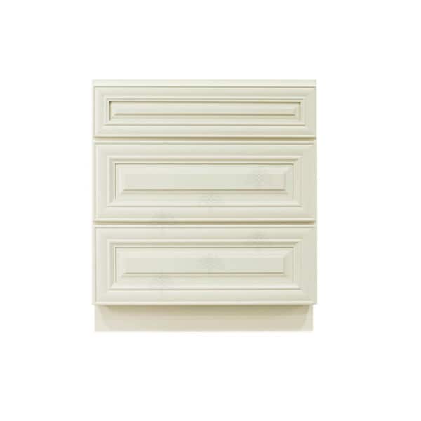 LIFEART CABINETRY Princeton Assembled 30 in. x 34.5 in. x 24 in. Base Cabinet with 3-Drawers in Off-White