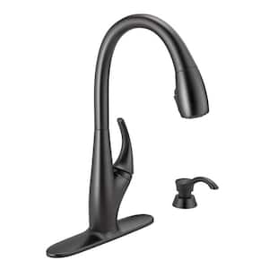 DeLuca Single-Handle Pull-Down Sprayer Kitchen Faucet with ShieldSpray Technology and Soap Dispenser in Matte Black