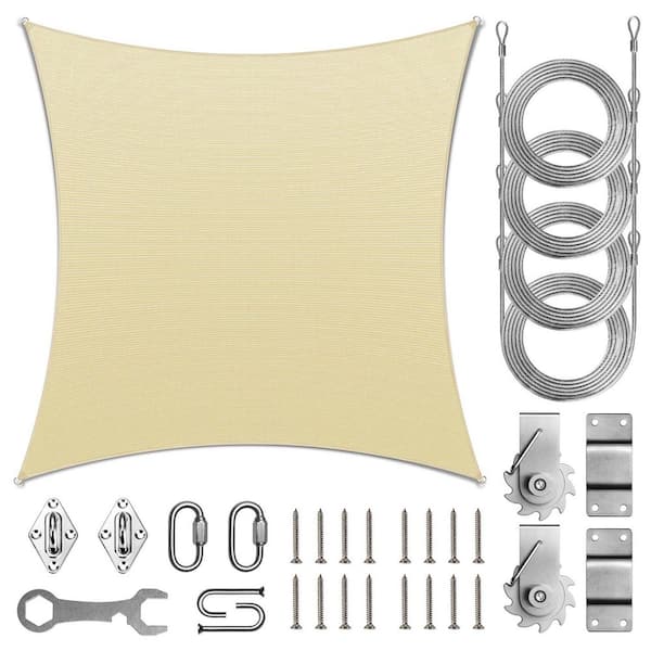 AMGO 14 ft. x 14 ft. Square Sun Shade Sail with Hardware TAWAL-Beige