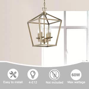 4-Light Pendant Light Soft Gold Farmhouse Light Fixture with 4 Feet Adjustable Chain
