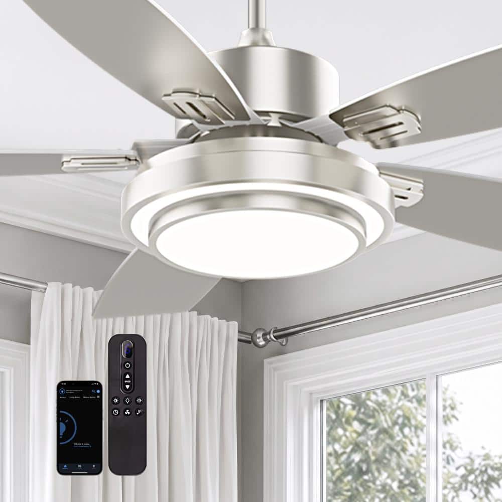 LuminFan 42 in. Indoor Nickel Downrod Mount Ceiling Fan with