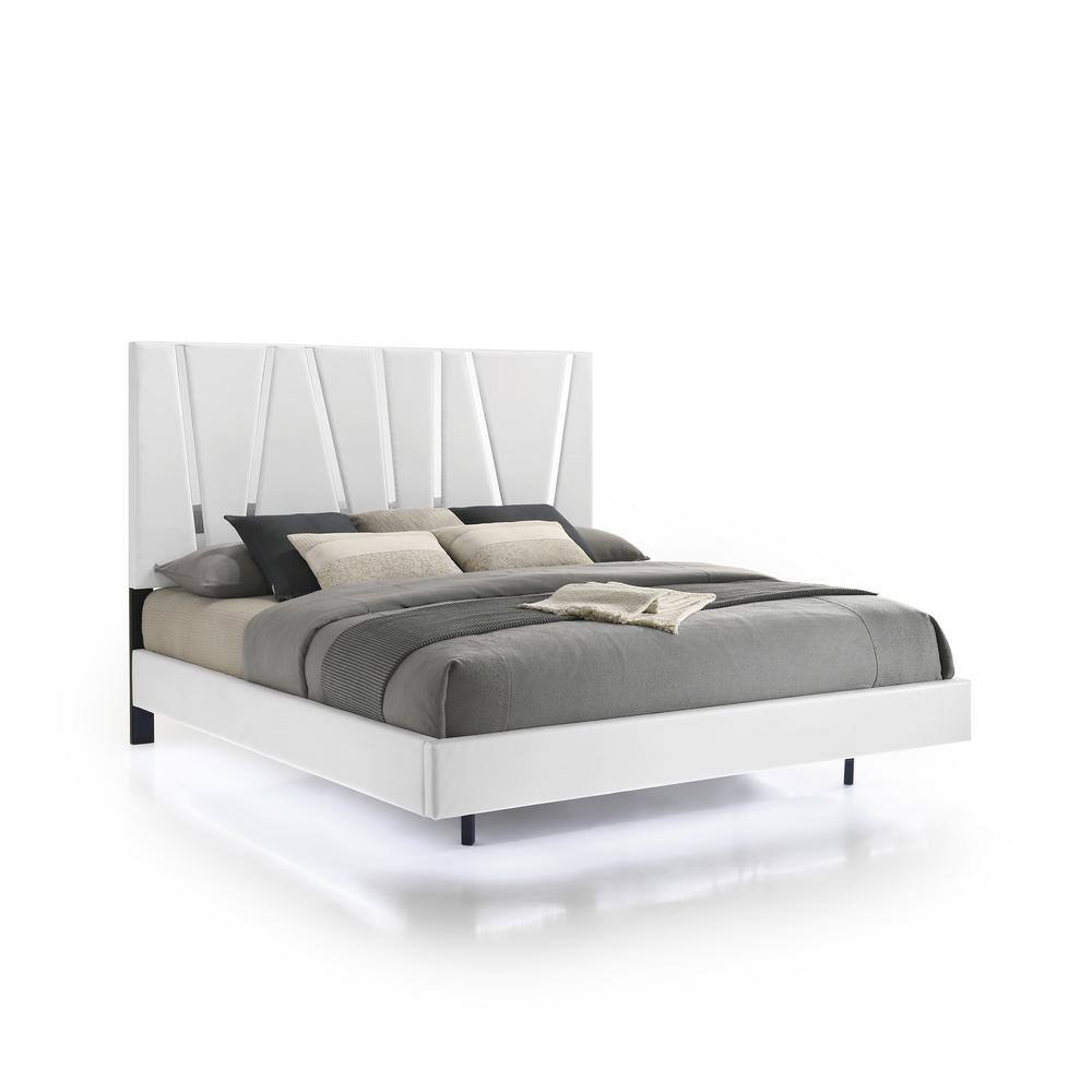 Europa White Queen Panel Bed Set with Dresser, Mirror, Nightstands