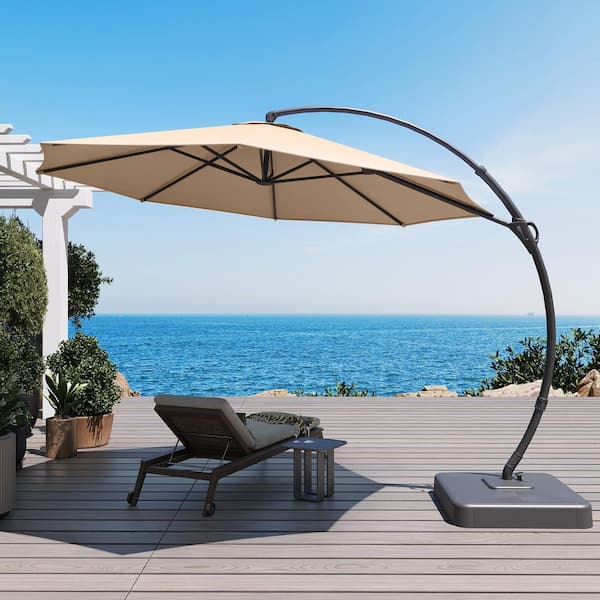 LAUSAINT HOME 10 ft. Aluminum Cantilever Patio Umbrella with Base in Champagne