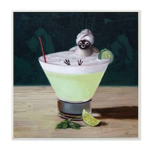 "Bird Bathing in Cucumber Martini Funny Animal" by Lucia Heffernan Unframed Animal Wood Wall Art Print 12 in. x 12 in.