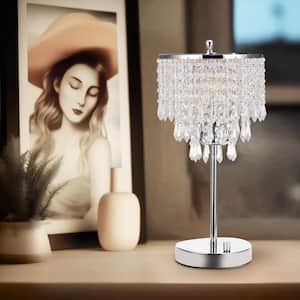 17 in. Chrome LED Integrated Table Lamp with 3-Way Dimmer Rotary Switch and Dual USB Charging Ports