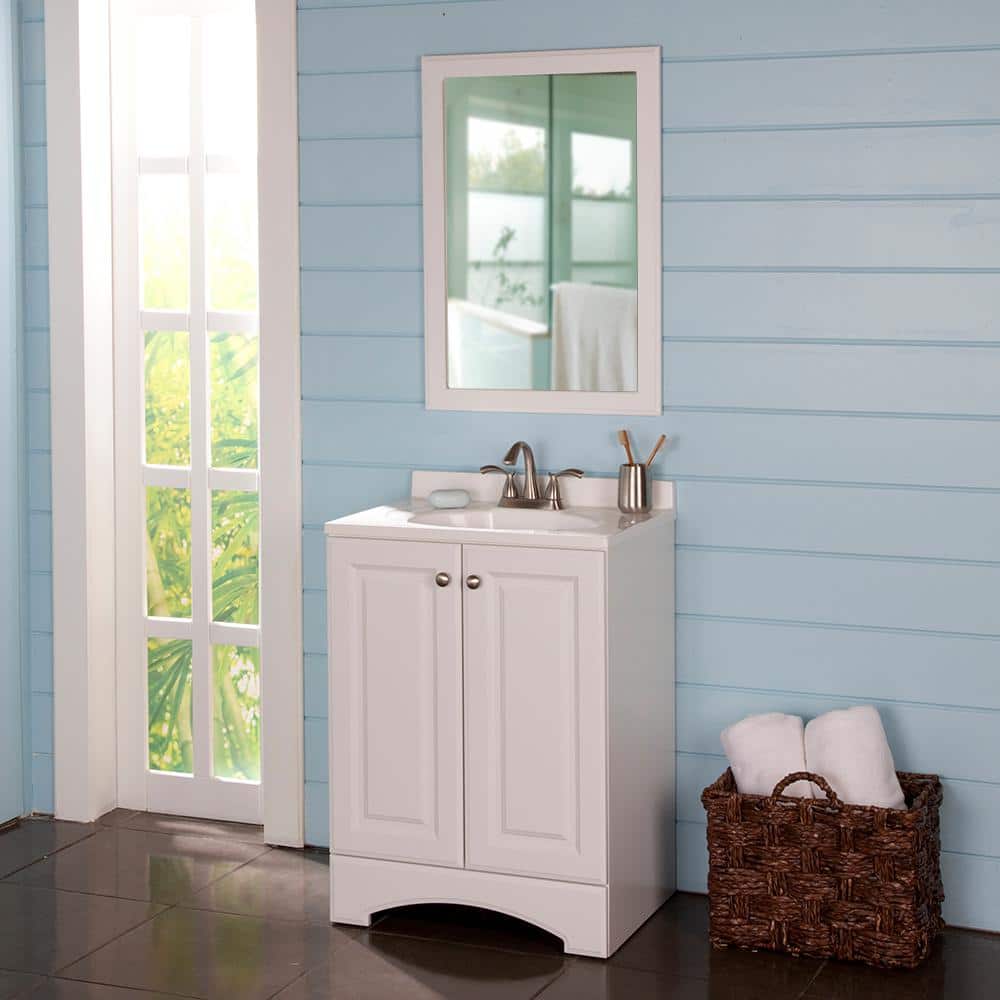 Glacier Bay 24 in. W x 19 in. D x 35 in. H Single Sink Freestanding Bath Vanity in White with White Cultured Marble Top -  GB24P2-WH