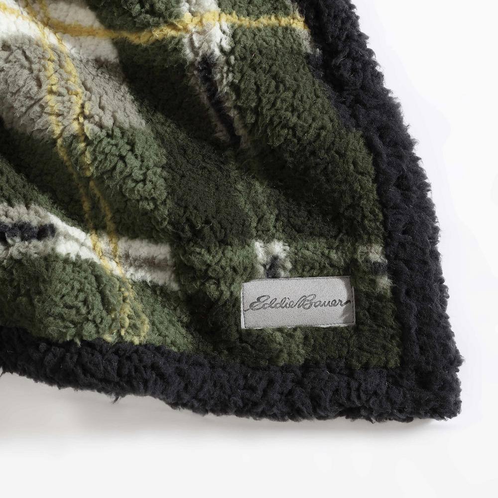 Trailhead Plaid Green Sherpa Fleece Reversible Throw Blanket