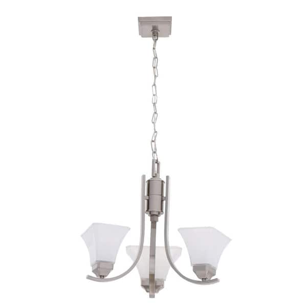 Hampton Bay Nove 3-Light Brushed Nickel Chandelier with White Glass Shades
