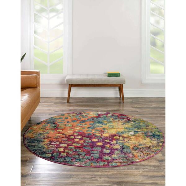 Unique Loom Jardin 12 ft Round Multi Abstract Area Rug