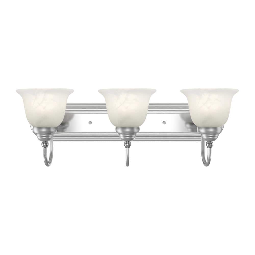 Brushed Nickel and Chrome 3-Light Vanity with Alabaster Glass