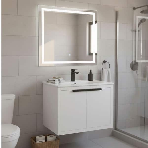 Kingsford 30 in. Single Wall Mounted White Bath Vanity with Doors with White Ceramic Sink