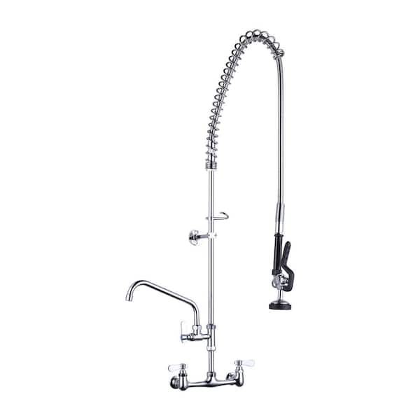 WOWOW 47 in. Height Triple Handle Pull Down Sprayer Kitchen Faucet, Kitchen Sink Faucet with Pre-Rinse Sprayer Wall Mount