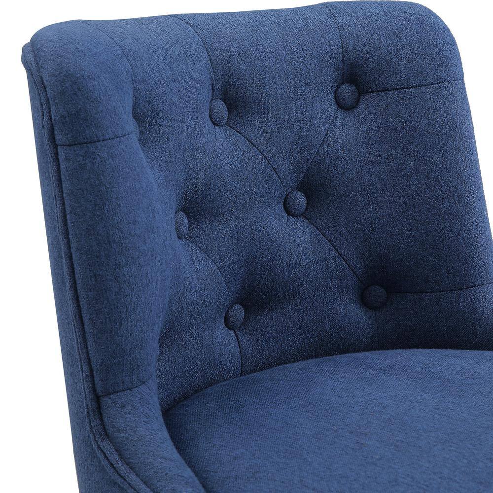 Navy Upholstered Swivel Counter Stool with Tufted Back and Metal Legs