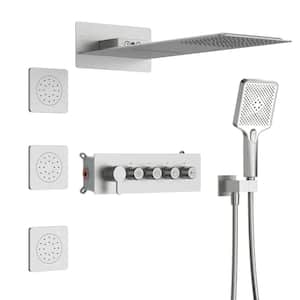 23 in. 3 Jet Mixer Shower System Combo Set Waterfall Rainfall Shower Head with 3-spray Hand Shower in Brushed Nickel
