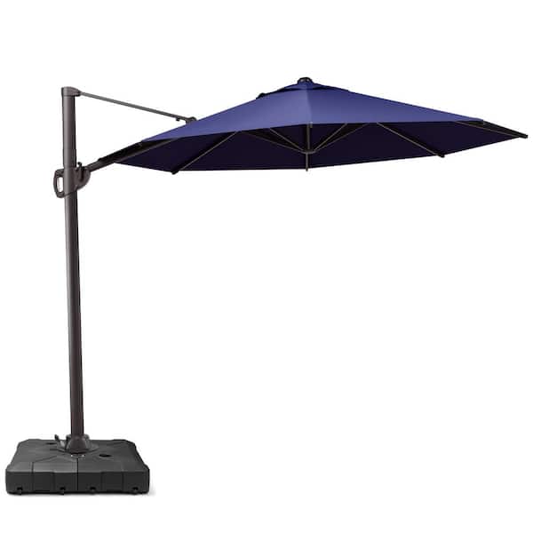 Pellebant 10.5 ft. Aluminum Round Heavy-Duty 360° Rotation Cantilever Patio Umbrella in Navy Blue with 260 lbs. Umbrella Base