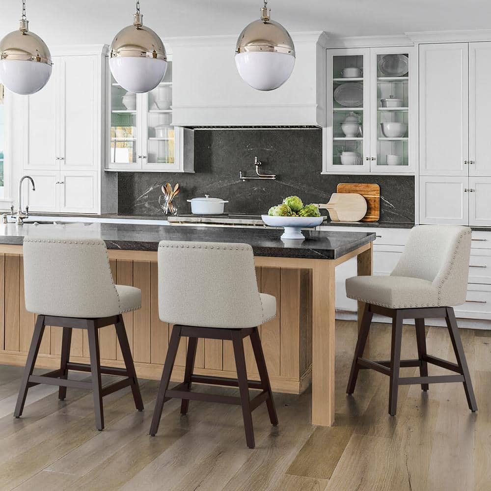 Zoi 26" Oyster Gray Wood Swivel Counter Stools, Set of 3