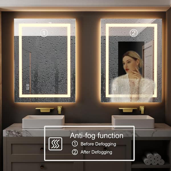WOODSAM 32 in. W x 40 in. H Large Rectangular Frameless Anti-Fog LED  Lighted Wall Bathroom Vanity Mirror . LMR-01-4032 - The Home Depot