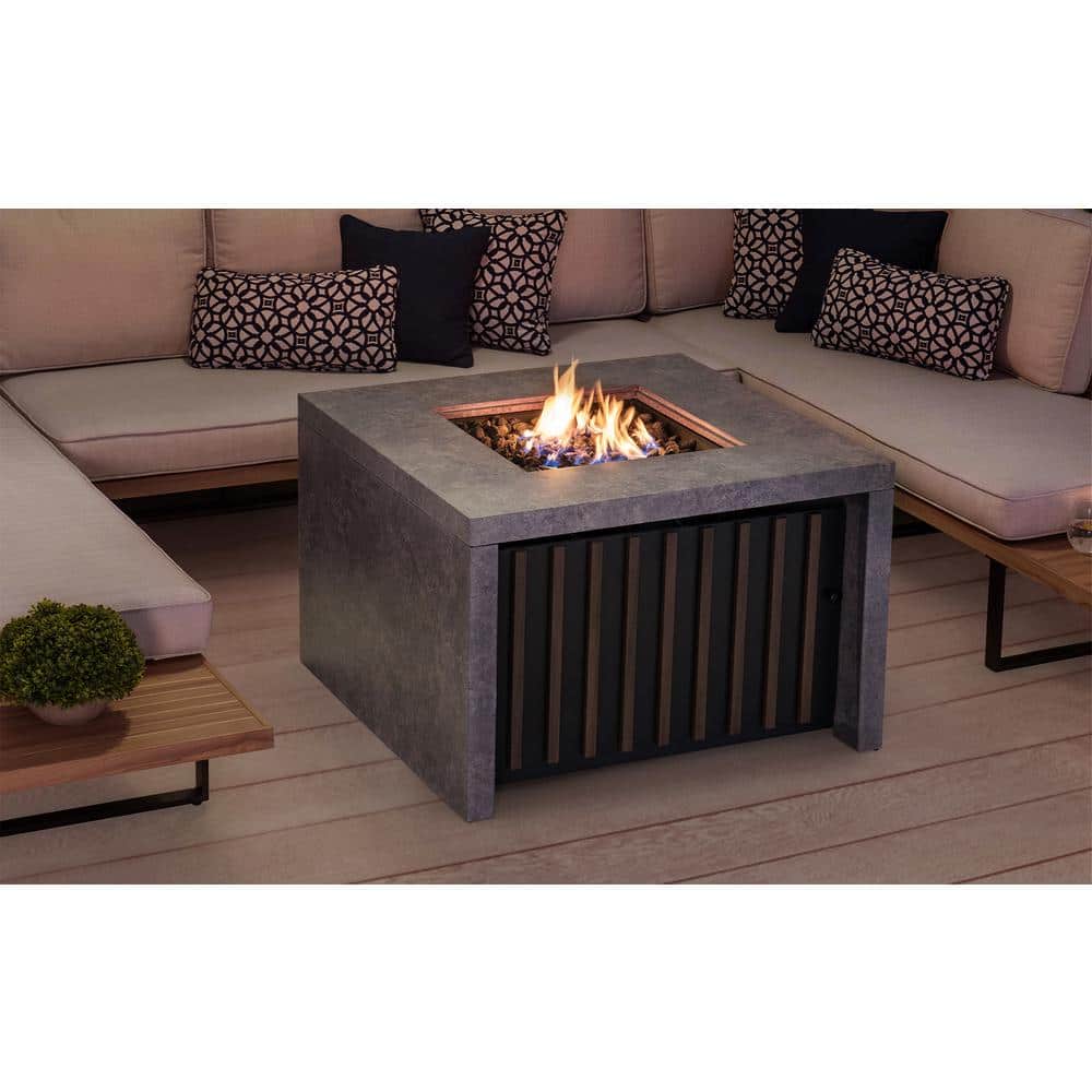 Sunjoy 38" Square Stone and Steel Propane Fire Pit Table