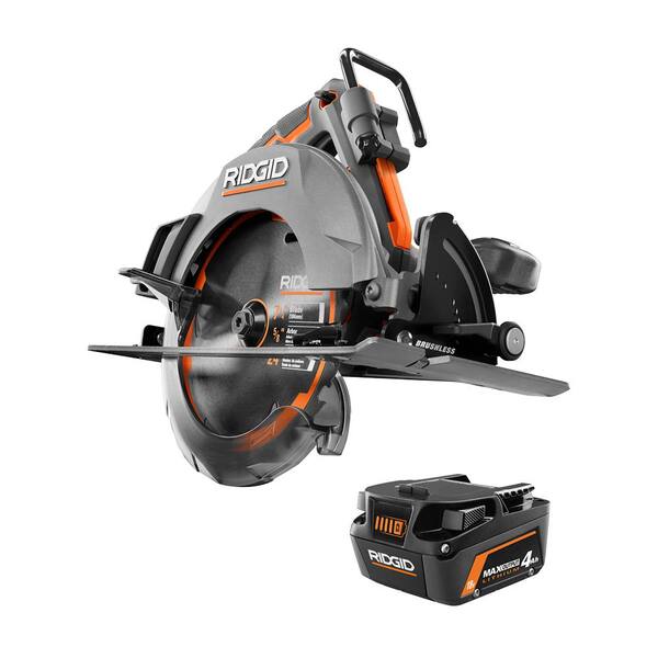 RIDGID R8654B-AC840040 18V Brushless Cordless 7-1/4 in. Circular Saw with 18V 4.0 Ah MAX Output Lithium-Ion Battery - 1