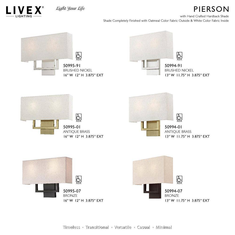 Brushed Nickel 2-Light Wall Sconce with Fabric Shade