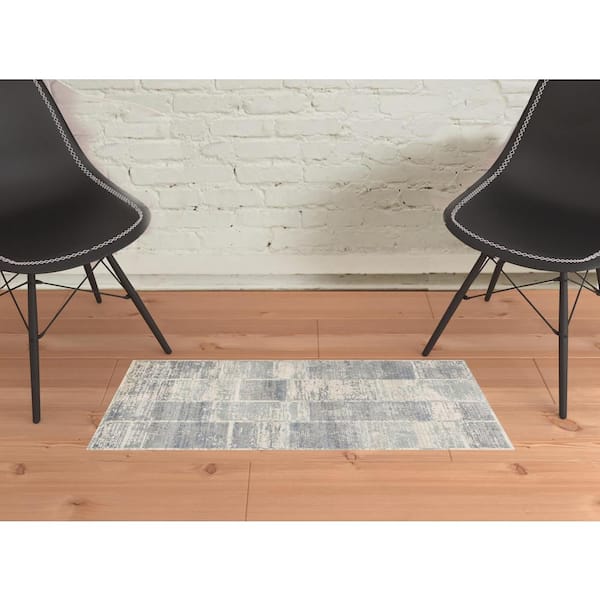 Light Blue 2 ft. x 3 ft. Geometric Power Loom Area Rug With Fringe