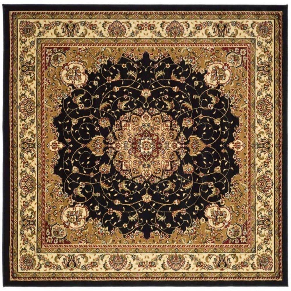 Elegant Black/Ivory Floral Synthetic 6' Square Area Rug