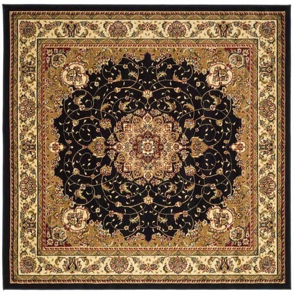 Lyndhurst Black/Ivory 6 ft. x 6 ft. Square Border Antique Floral Area Rug