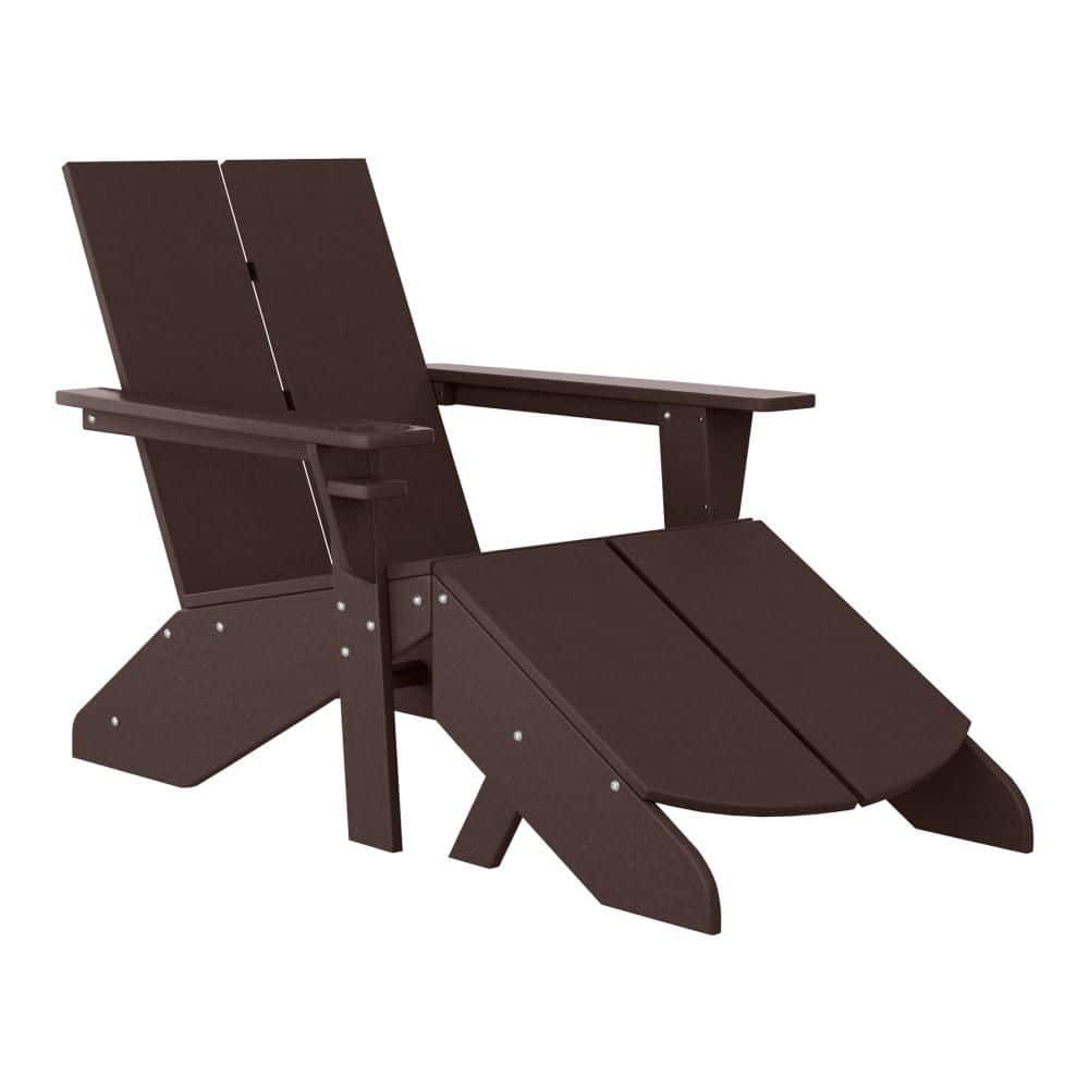 Coastin Outdoor Patio Weather Resistant 2-Piece Modern Poly Plastic Dark Brown Adirondack Chair and Ottoman Set price history on PriceWatchPro