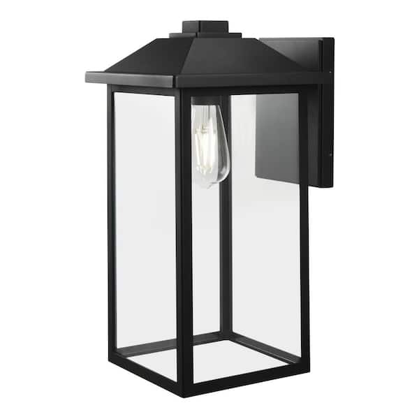 PRIVATE BRAND UNBRANDED 1-Light 18 in. Black Hardwired Classic Outdoor Wall Lantern Sconce Light with Clear Glass