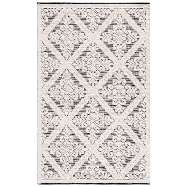 Vermont 5 ft. x 8 ft. Ivory/Black Diamond Ornate Area Rug