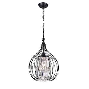 Contemporary 3-Light Black and Brown Finish Chandelier with Clear Glass Shades