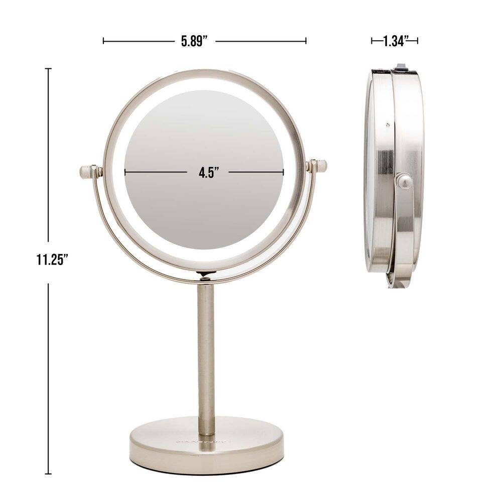 Elegant 6" Nickel Brushed Cordless Vanity Mirror with LED Light