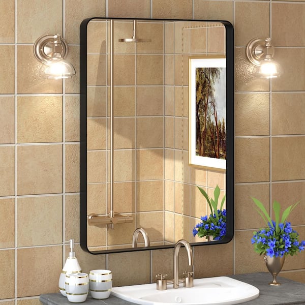 22 in. W x 30 in. H Rectangular Aluminum Alloy Framed and Tempered Glass Wall Bathroom Vanity Mirror in Matte Black