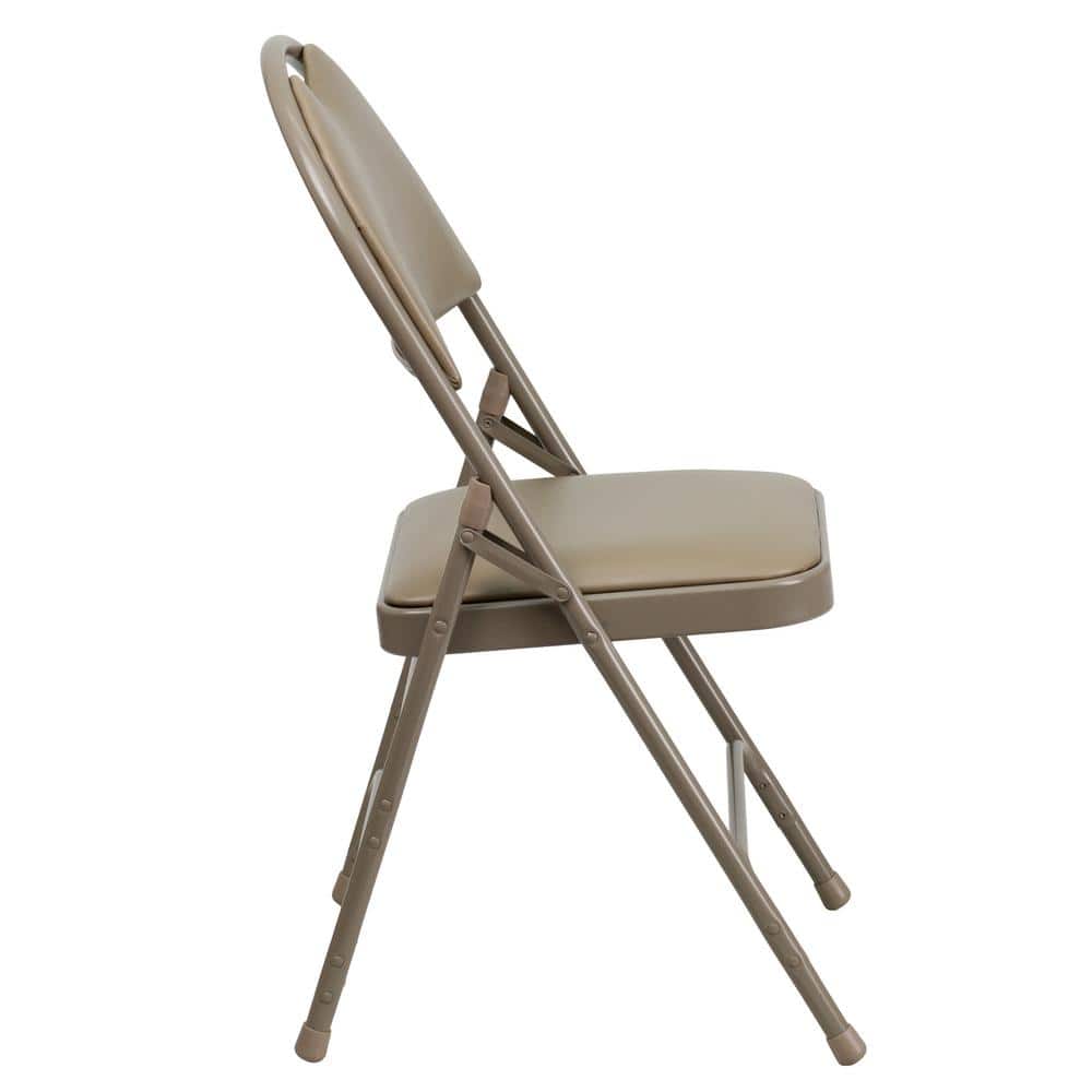 Executive Beige Vinyl High-Back Armless Chair with Metal Frame