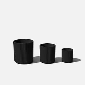 Demi Round Black Plastic Planter Bundle (12 in. 16 in. 20 in.)