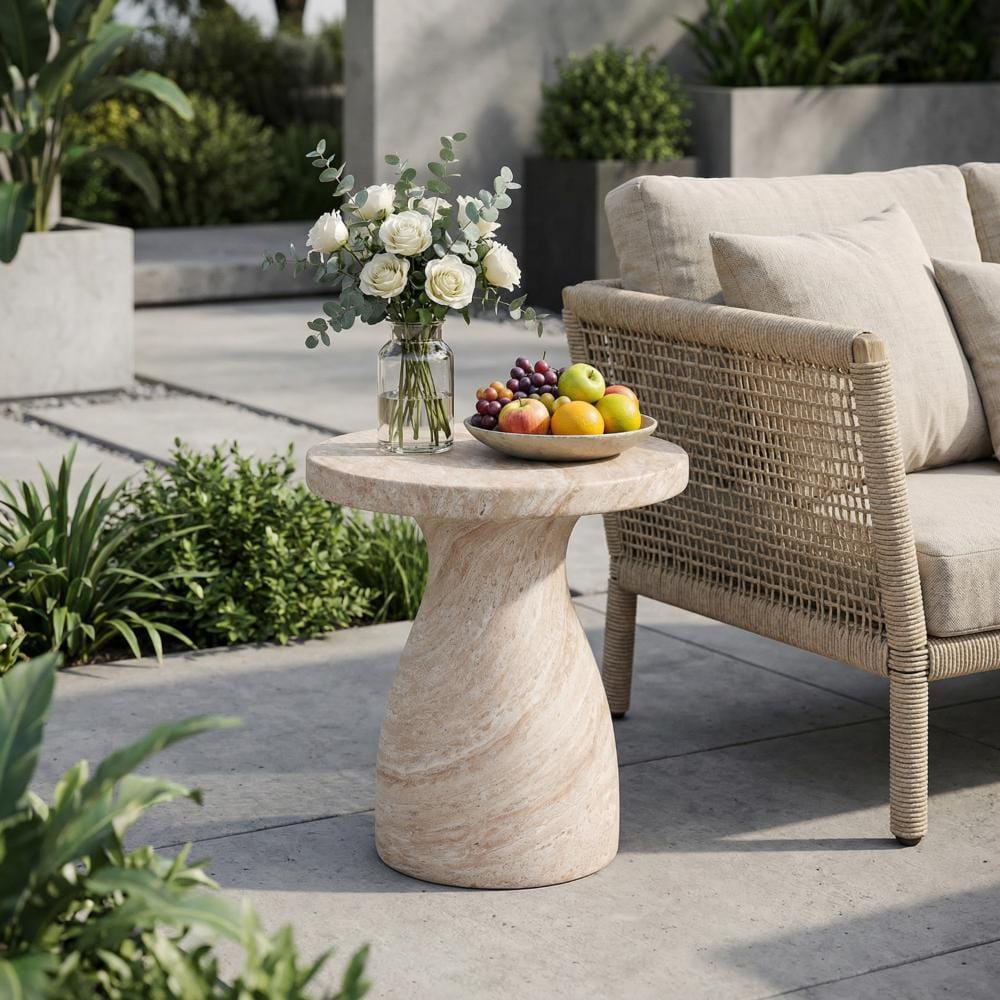 Flynama Indoor/Outdoor Travertine Lightweight Concrete Side Accent